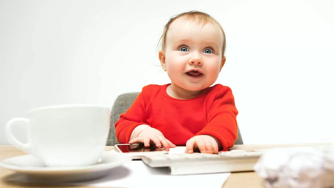 baby at computer keyboard to resemble email marketing campaigns with Shore Media